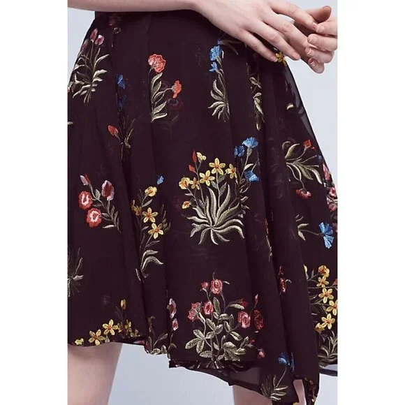 Anthropologie Eva Franco Garden of Eden Black Floral Embroidered Mini Skirt 4